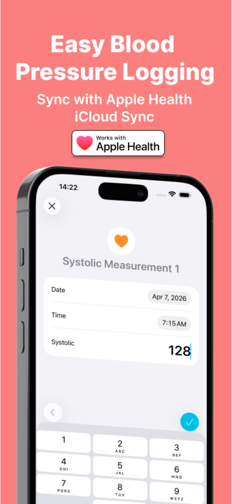Guided entry screen asking for the first systolic measurement on a large numeric keypad
